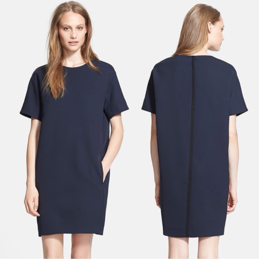 VINCE Contrast Trim Short Sleeve Navy Mini Dress